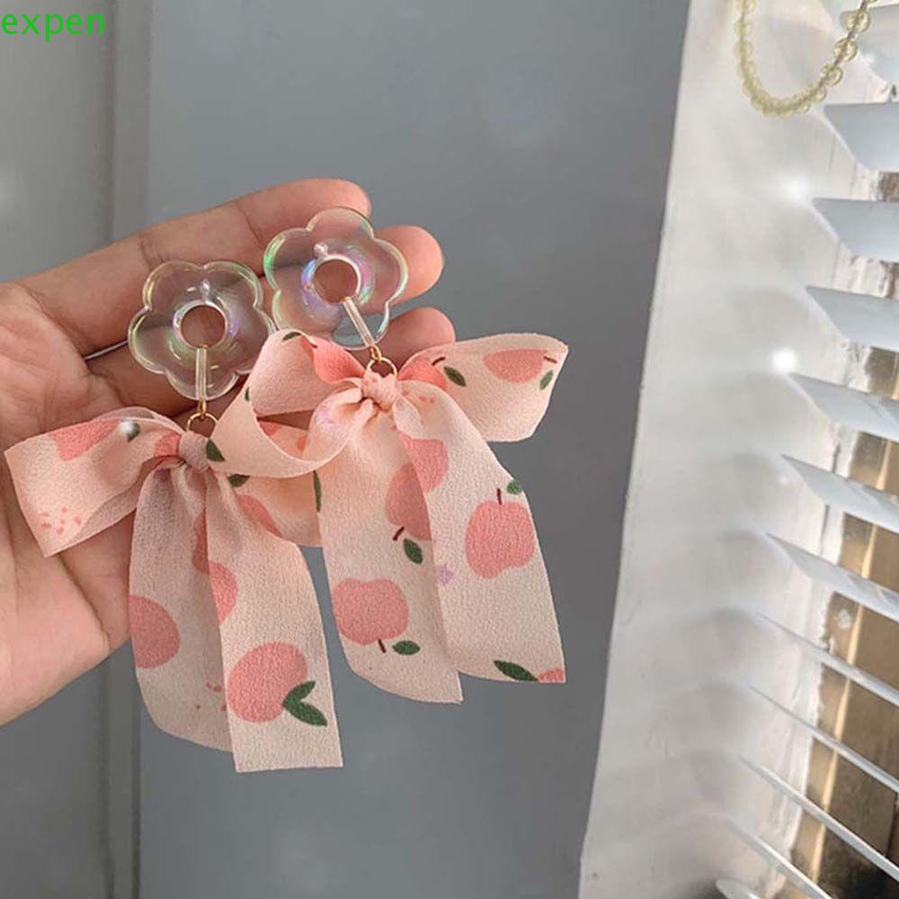 EXPEN Bông Tai Dáng Dài Đính Nơ Ruy Băng Dài Bằng Nhựa Resin Thời Trang Cho Nữ