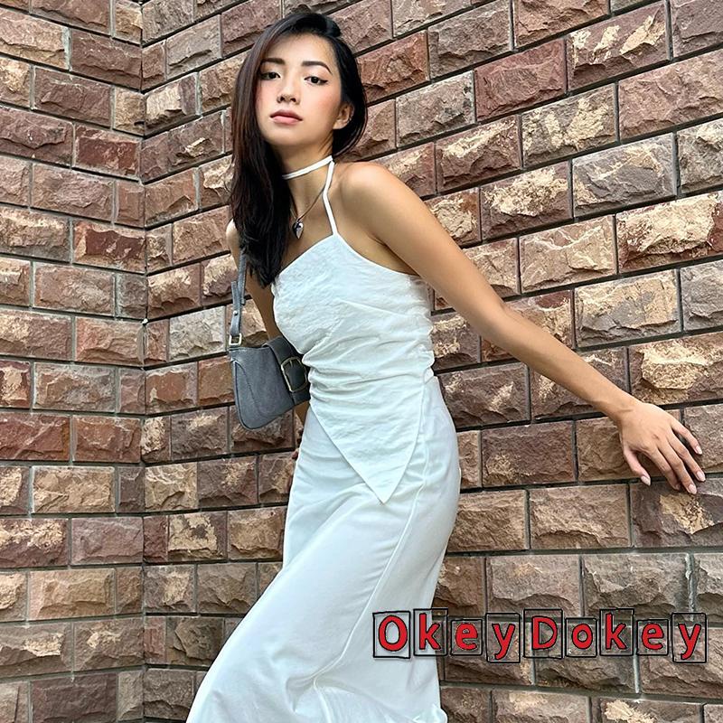 Áo Tank Top Hai Dây Màu Trơn Không Đối Xứng Cho Nữ