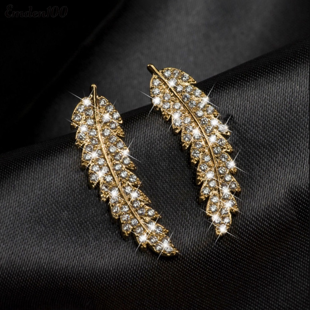 Bông Tai Hình Chiếc Lá Đính Đá Thời Trang