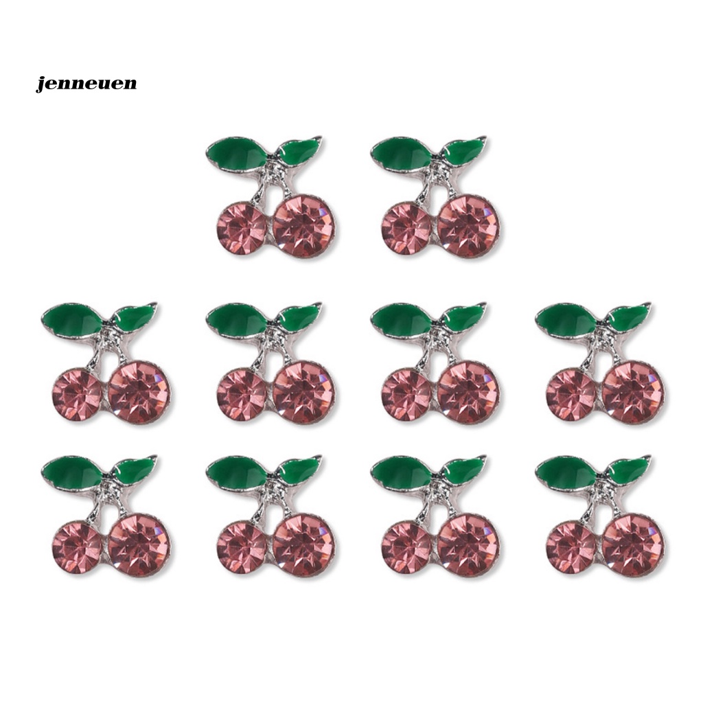 Set 10 Phụ Kiện Đính Trang Trí Móng Tay Chống Rỉ Sét Hình Quả Cherry Đính Đá Xinh Xắn