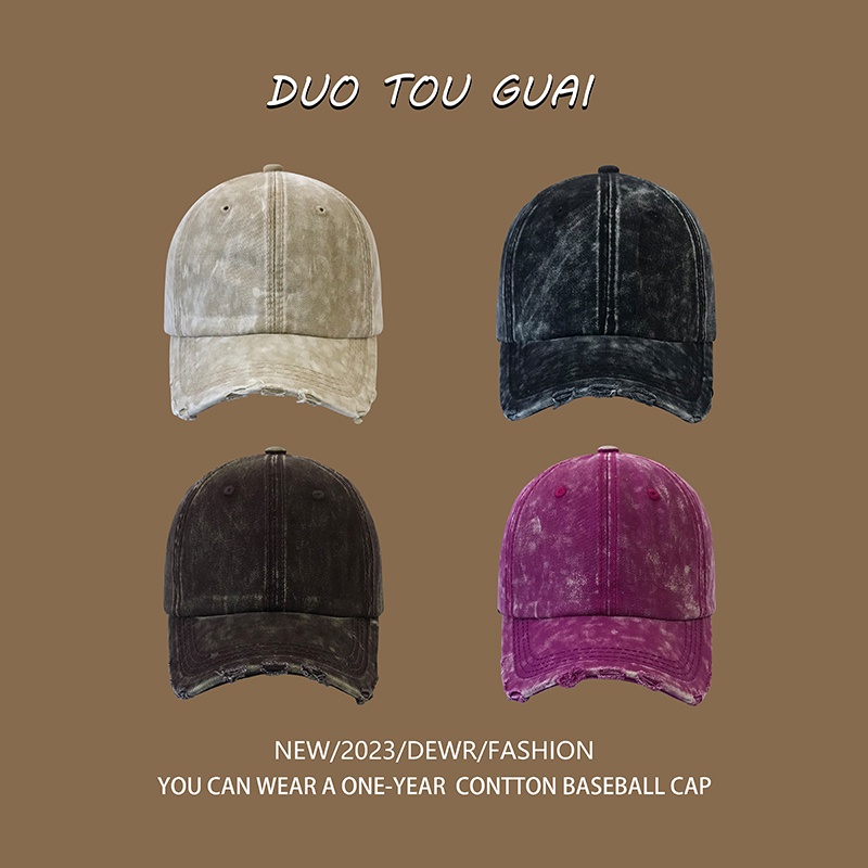 Mũ Lưỡi Trai Denim Màu Đen Thiết Kế Rách Phong Cách Retro Cá Tính Cho Nam