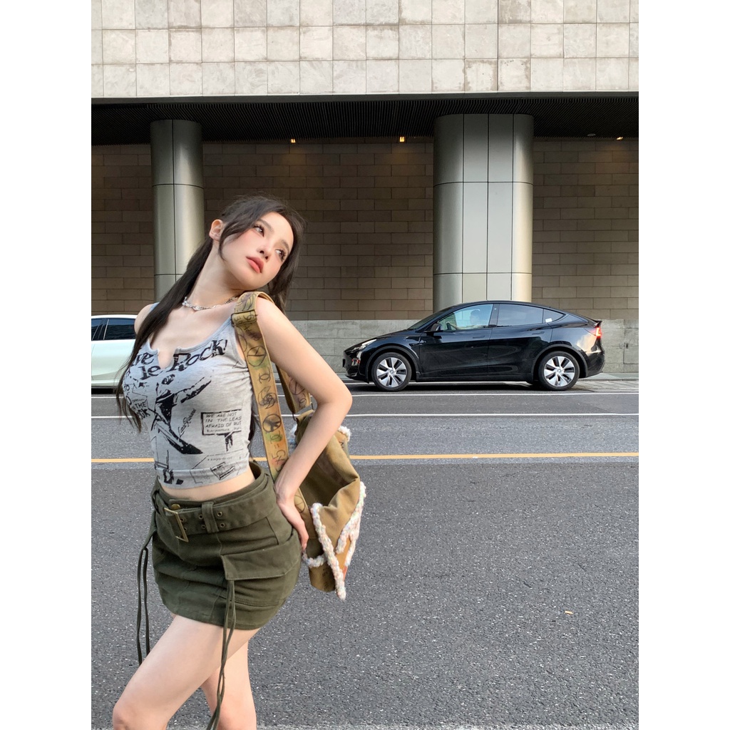 Áo Hai Dây Cổ Chữ v In Chữ Phong Cách Phương Tây Thời Trang Mùa Hè Cho Nữ