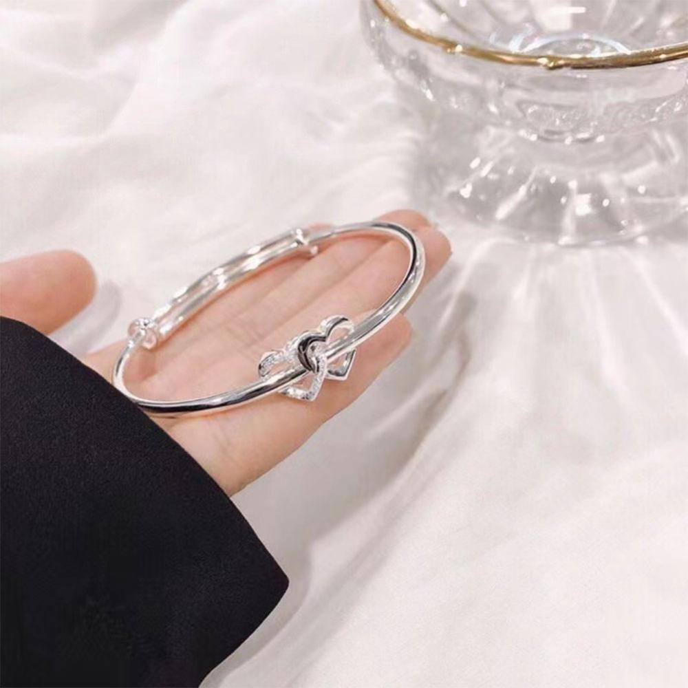 Vòng Tay Khóa Liên Kết Hình Trái Tim Đôi Bằng Hợp Kim Có Thể Điều Chỉnh Thời Trang J2V8