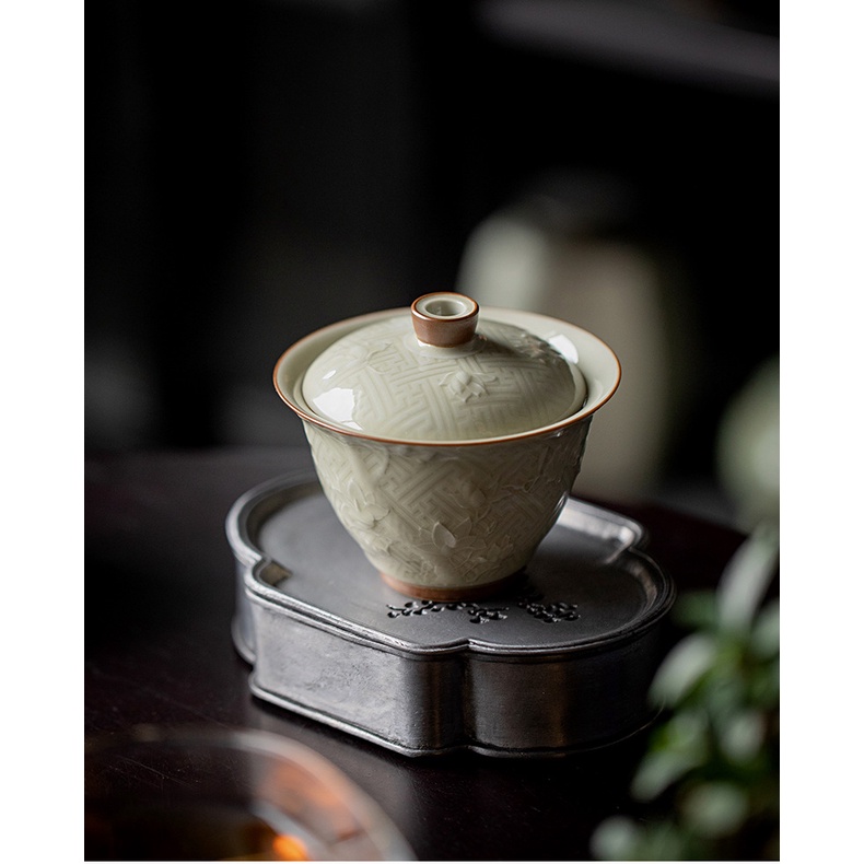 Tách Trà Đơn Bằng Sứ Có Nắp Đậy Hình Hoa Mộc Lan huayun  sancai kung fu