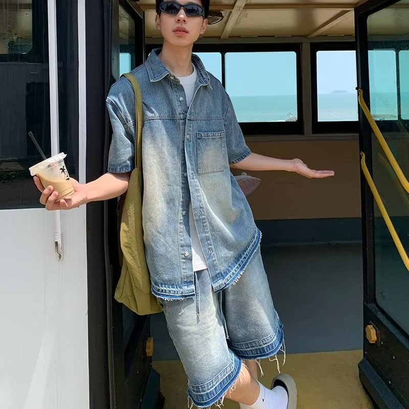 Áo Khoác Denim Tay Ngắn Phong Cách Retro Mỹ Thời Trang Mùa Hè Mới