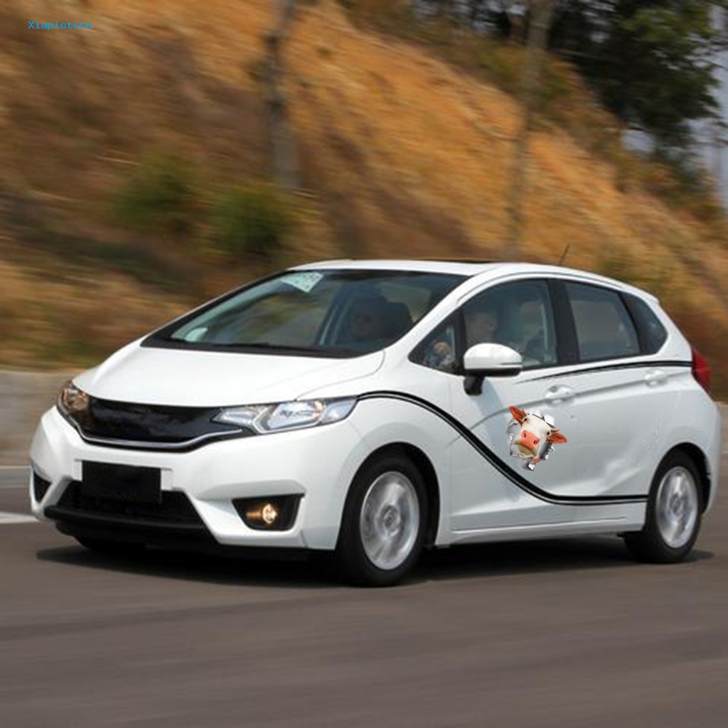 Đề Can PVC Phản Quang 3D Hình Đầu Bò Vui Nhộn Trang Trí Xe Hơi 13x13cm