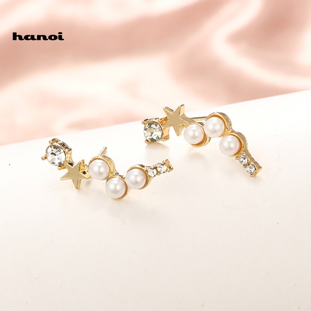 Bông Tai Ngôi Sao Đính Ngọc Trai Nhân Tạo Thời Trang