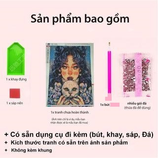 - Tranh đính đá tự làm HOA TULIP CÓ KHUNG KÈM BỘ DỤNG CỤ rèn luyện tính kiên trì, Bộ tranh kim cương 5D