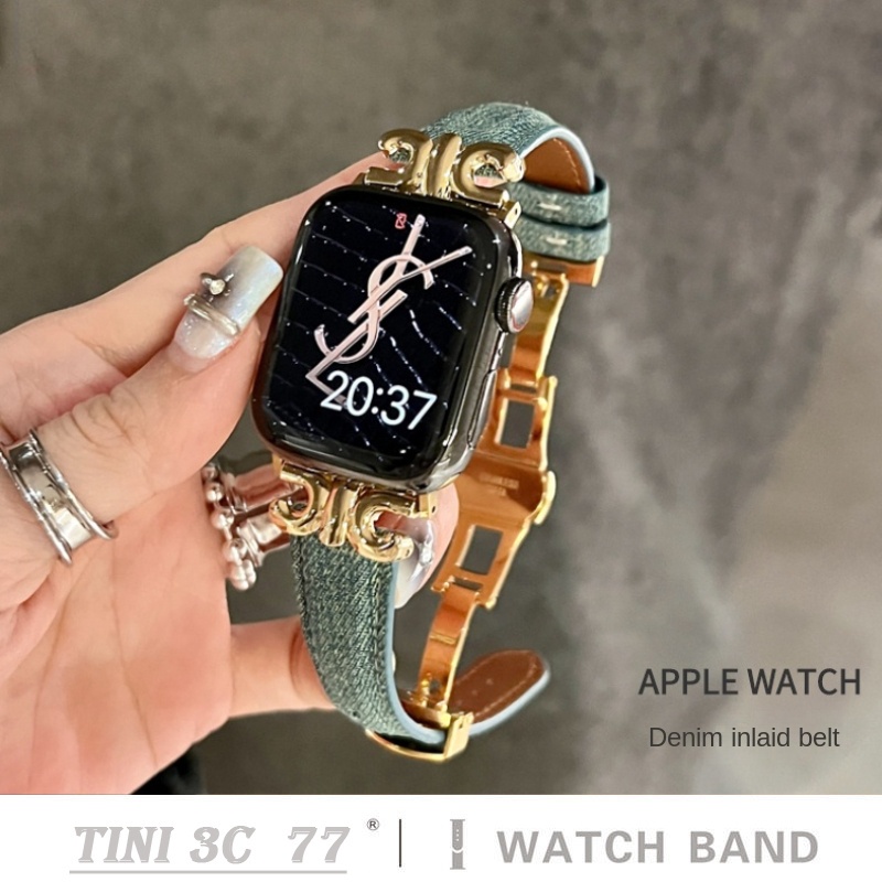 Dây Đeo Đồng Hồ Bằng Vải Denim Khóa Chữ C 49 38 40mm 41mm 44mm 45mm 41mm 44mm 45mm Cho Apple Watch Series 8 7 Ultra SE 6 5 4 3 2 S8