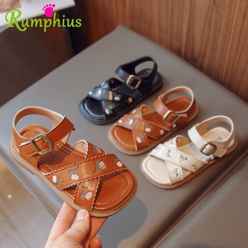 Rumphius Xăng đan Đế Mềm Quai Chéo Thêu Hoa Dành Cho Bé Gái Size 26-36