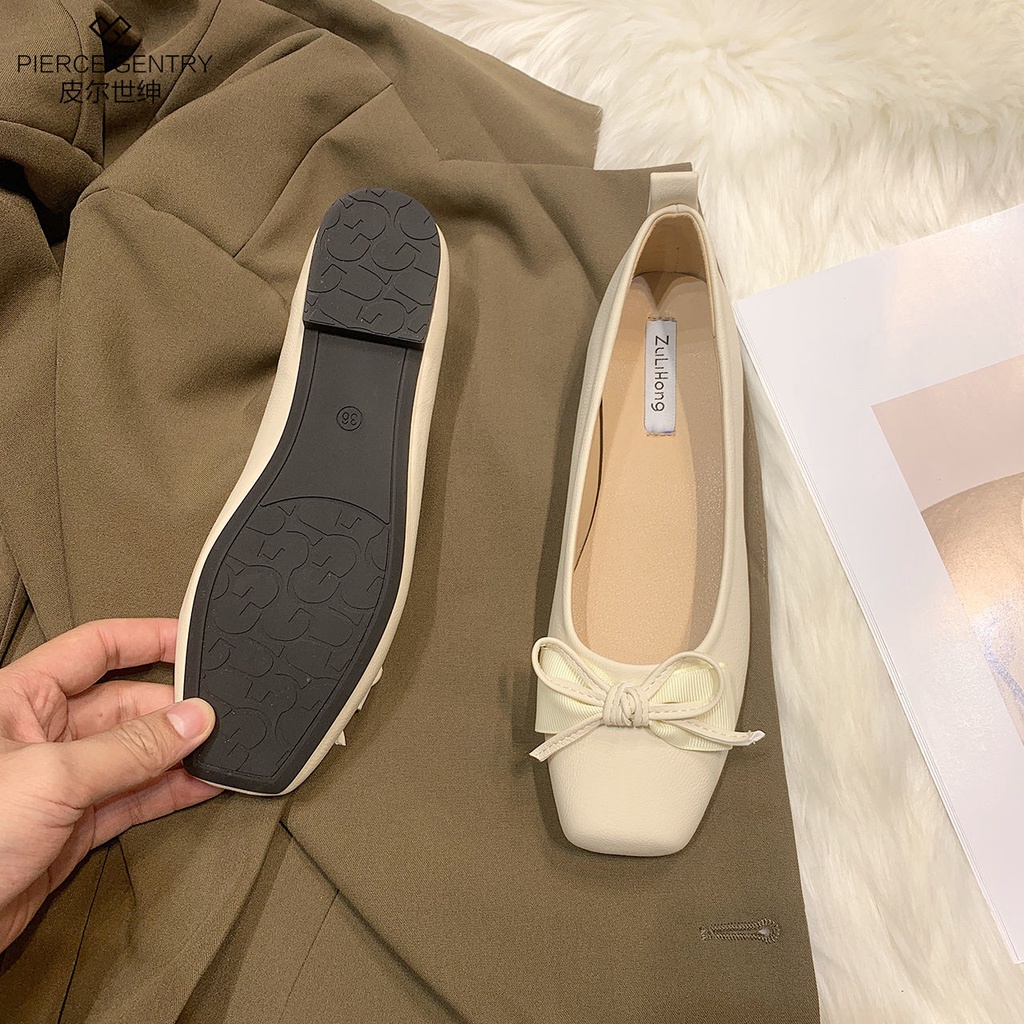 Giày Búp Bê Da Đế Bằng Thiết Kế Dễ Thương Cho Nữ