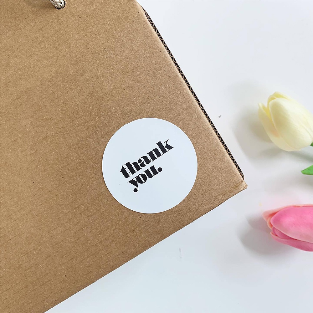 Set 10 Tờ / 60 Miếng Dán Hình Tròn / Vuông In Chữ Thank You Độc Đáo Trang Trí Hộp Quà
