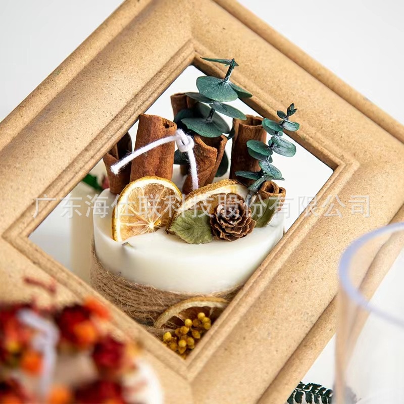 Nến thơm không khói thư giản trang trí hoa khô làm quà tặng phong cách hiện đại kèm chụp thủy tinh và đế gỗ