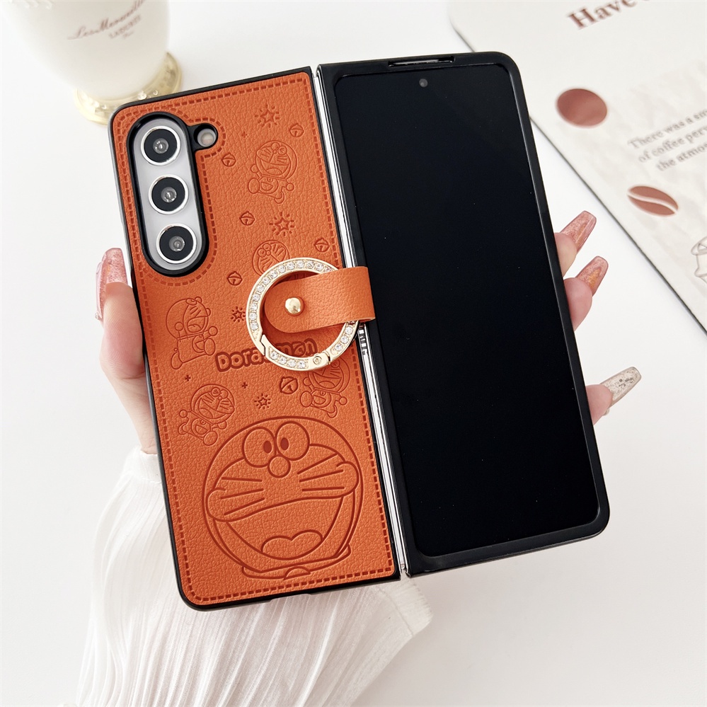 Ốp Điện Thoại Da PU Chống Sốc Có Vòng Đỡ Hình Mèo Cho Samsung Galaxy Z Fold 5 4 3 Z Fold5 Z Fold4 5G