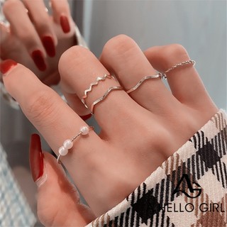 Bộ 5 Nhẫn Ngọc Trai Hình Học Đơn Giản Thời Trang Phong Cách Hàn Quốc Dành Cho Bạn Nữ