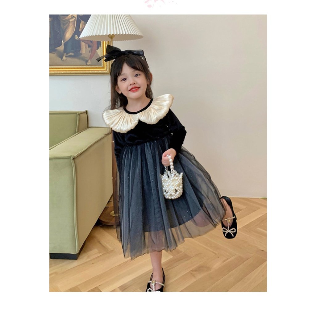 Đầm Công Chúa Chất Liệu Nhung Cao Cấp Thời Trang Xuân Thu Phong Cách Hàn Quốc Cho Bé Gái