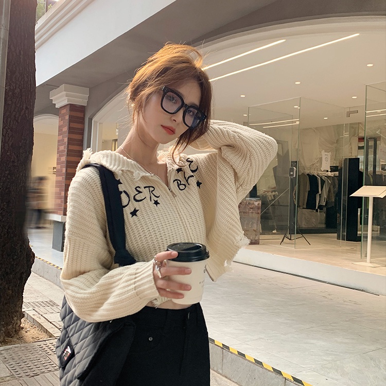 Áo Khoác Cardigan Dệt Kim Dáng Rộng In Chữ Phong Cách Hàn Quốc Cho Nữ
