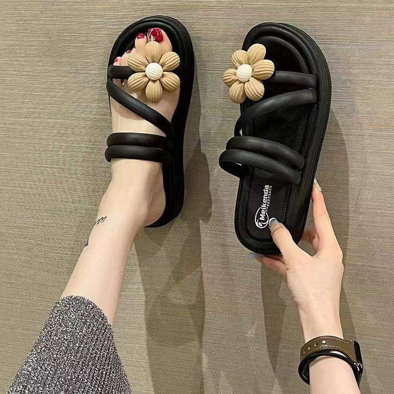 Giày Sandal Đế Dày Quai Hoa Phong Cách La Mã Thời Trang Mới Cho Nữ