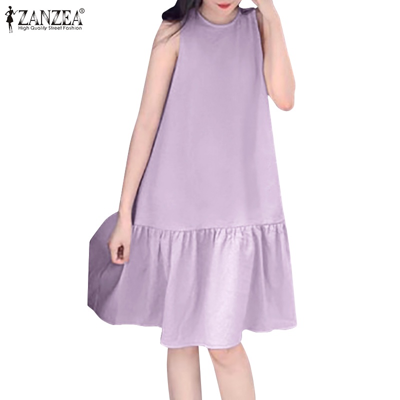 Zanzea Đầm Nữ Cộc Tay Xẻ Tà Hở Lưng Thời Trang Hàn Quốc
