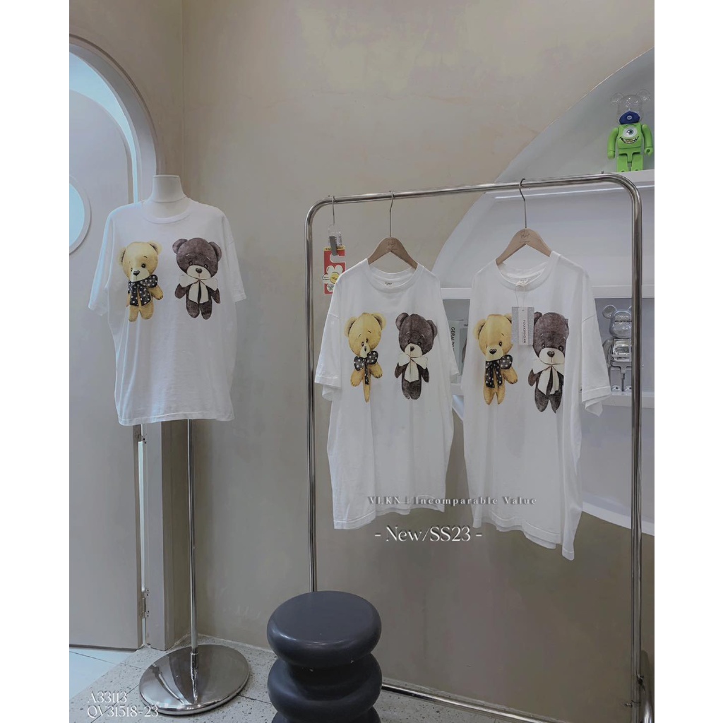 Áo u.k 2 đầu gấu đeo nơ 2 mặt