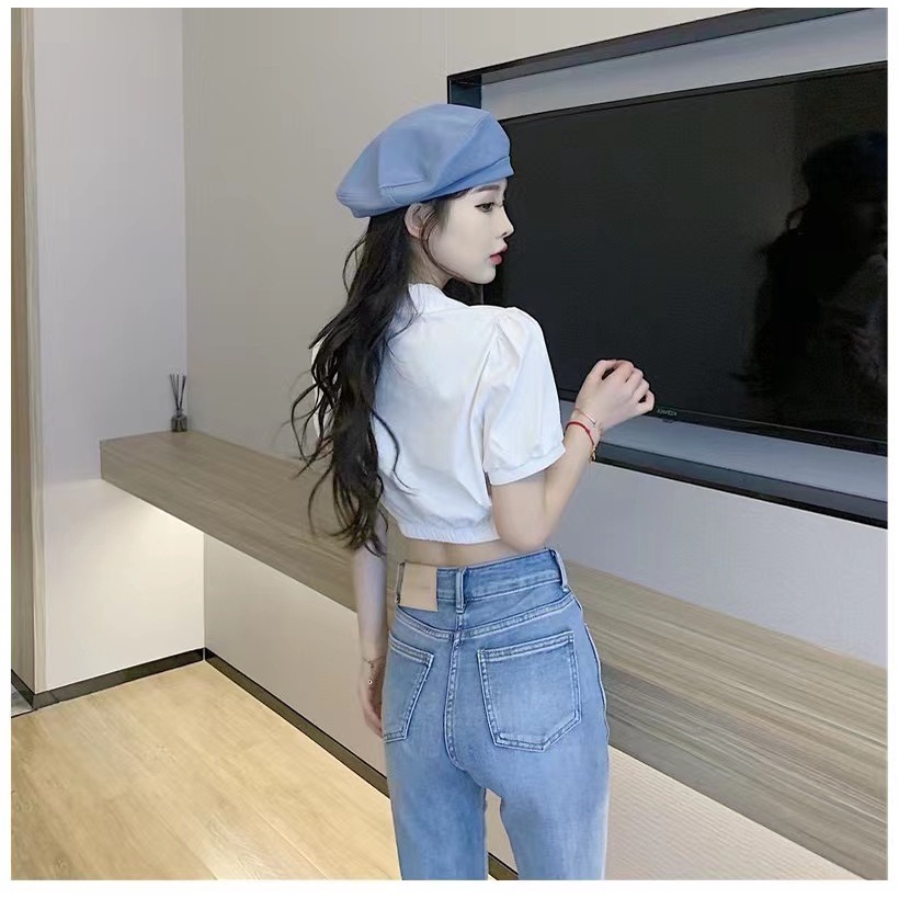 Áo Croptop Ngắn Tay Phong Cách Hàn Quốc Thời Trang Cho Nữ
