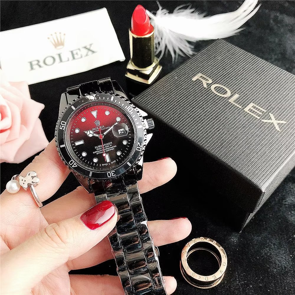 Đồng Hồ Rolex Mặt Tròn Đính Kim Cương Dây Da Thép Không Gỉ Thời Trang Cho Cặp Đôi