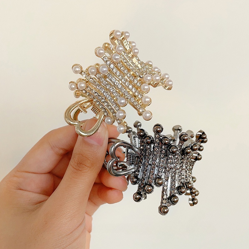Kẹp Tóc Đính Đá Và Ngọc Trai Bằng Kim Loại Thời Trang Cho Nữ