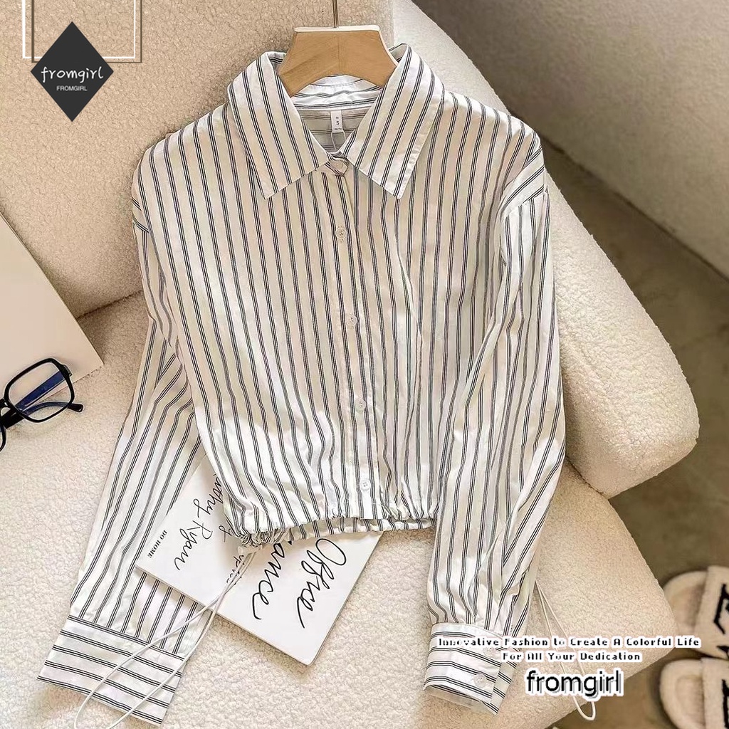 Áo Sơ Mi Crop top Tay Dài Họa Tiết Kẻ Sọc Thời Trang Mùa Xuân 2023 Mới Cho Nữ