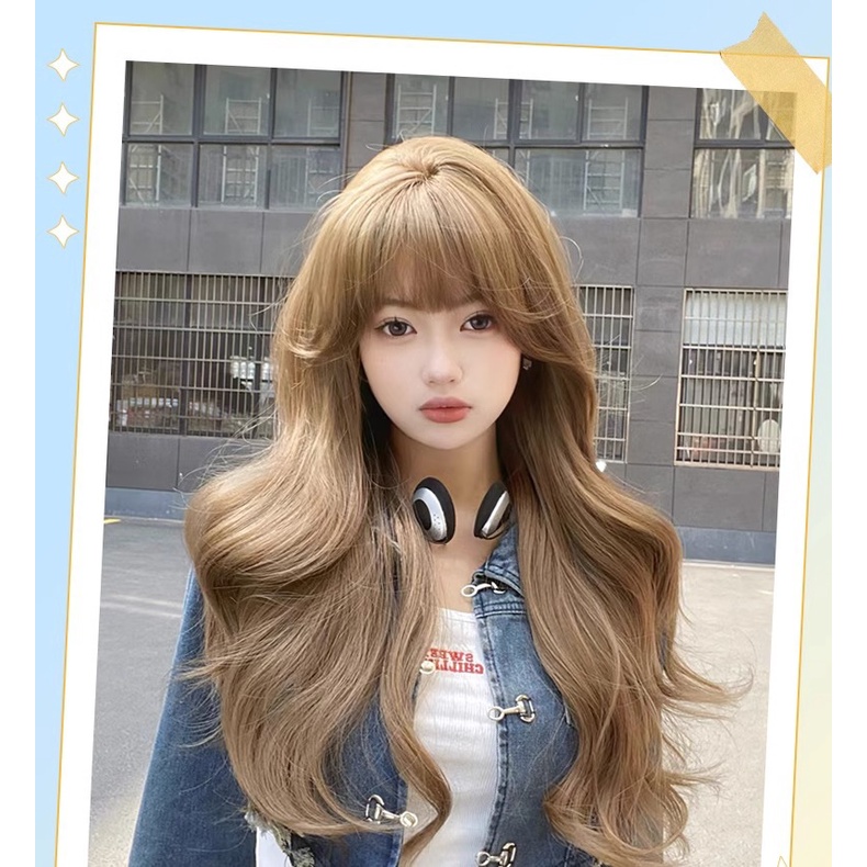 Bộ Tóc Giả Dài Xoăn Gợn Sóng Màu Sáng Phong Cách lolita