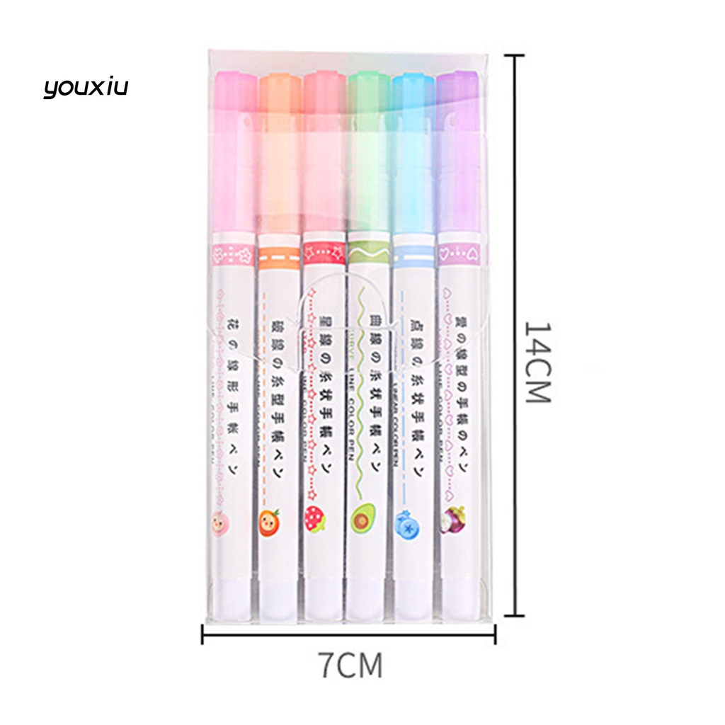 Xy * 6 cái bút cong hoa văn dễ thương viết thành thạo màu sáng thiết kế con lăn đánh dấu con lăn mẹo đường cong đồ dùng văn phòng lót cao