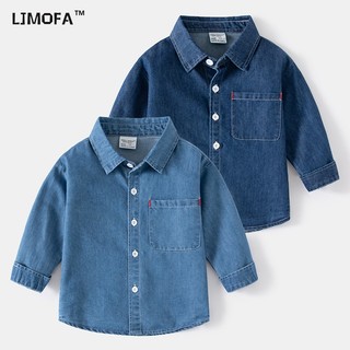Ljmofa áo sơ mi denim cho bé trai 2-8y mùa xuân và mùa thu thể thao hàn quốc dài tay áo sơ mi giản dị áo khoác