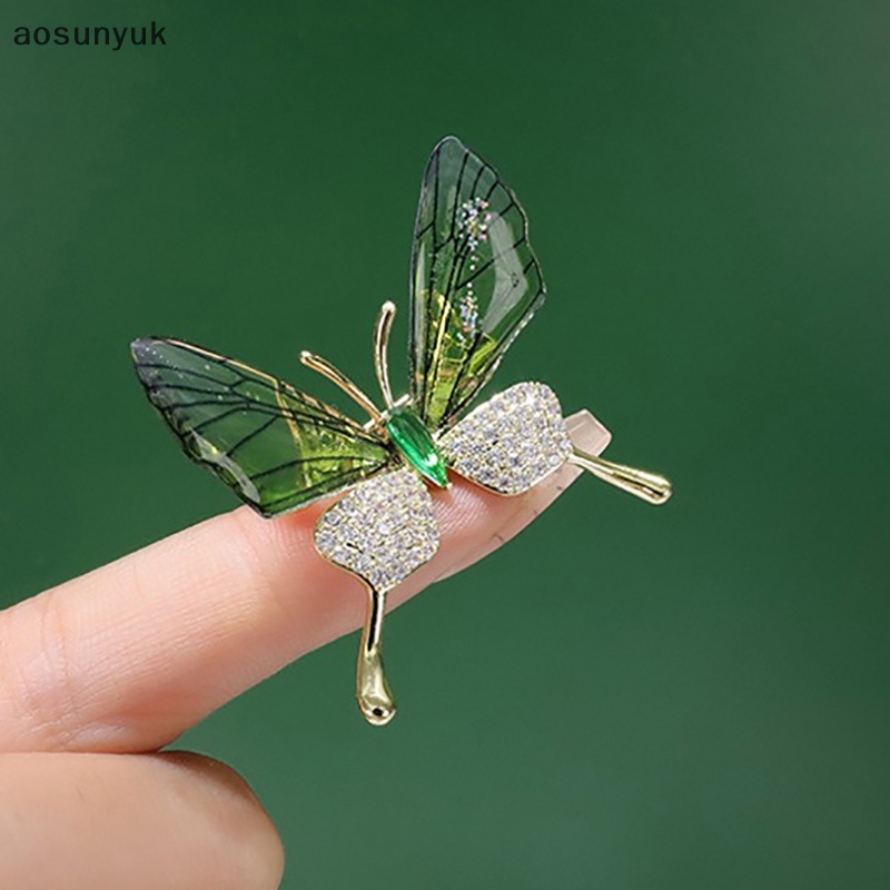Aosunyuk fashion gradient crystal butterfly brooch alloy brooch for women trang sức phụ kiện quà tặng en