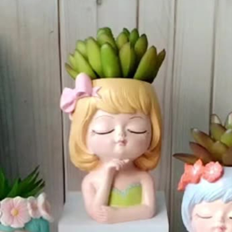 Hoàn hảo bowknot cô gái bê tông silicone nồi khuôn mọng nước lọ hoa đất sét xi măng thạch cao khuôn tự làm vườn nhà chậu hoa