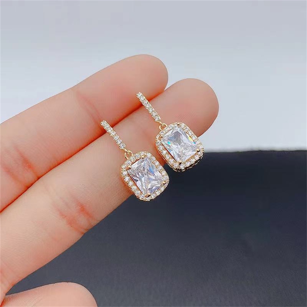 2023 Mới Xanh Bông Tai Pha Lê Tân Cổ Điển Thời Trang Hình Học Nhỏ Gọn Zircon Xanh Bông Tai Pha Lê Sang Trọng   Kế Trang Sức 2 * KÍNH