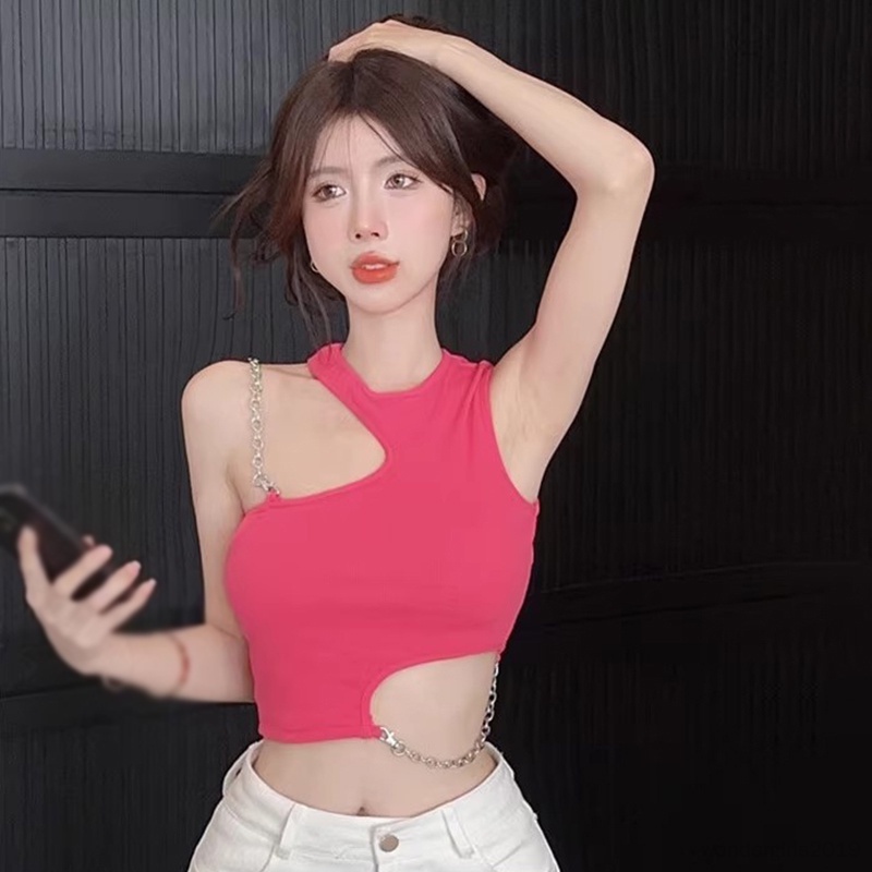 Thời trang croptop của phụ nữ mùa hè Áo hai dây cotton không tay mỏng gợi cảm dây áo tăng không đều