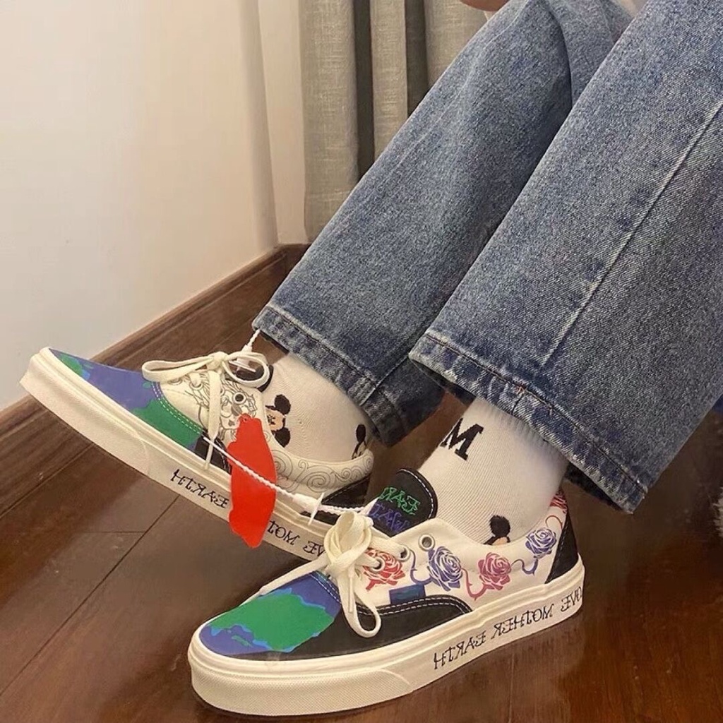 Giày vans nam và nữ kỷ nguyên bảo vệ trái đất thêu in bảng tương phản giày nam giày vải vn0a4u39wz2