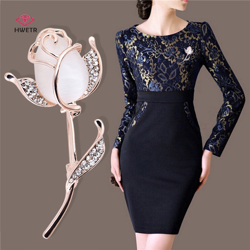 Ghim cài HWETR hoa opal đá pha lê trang sức váy dự tiệc cưới