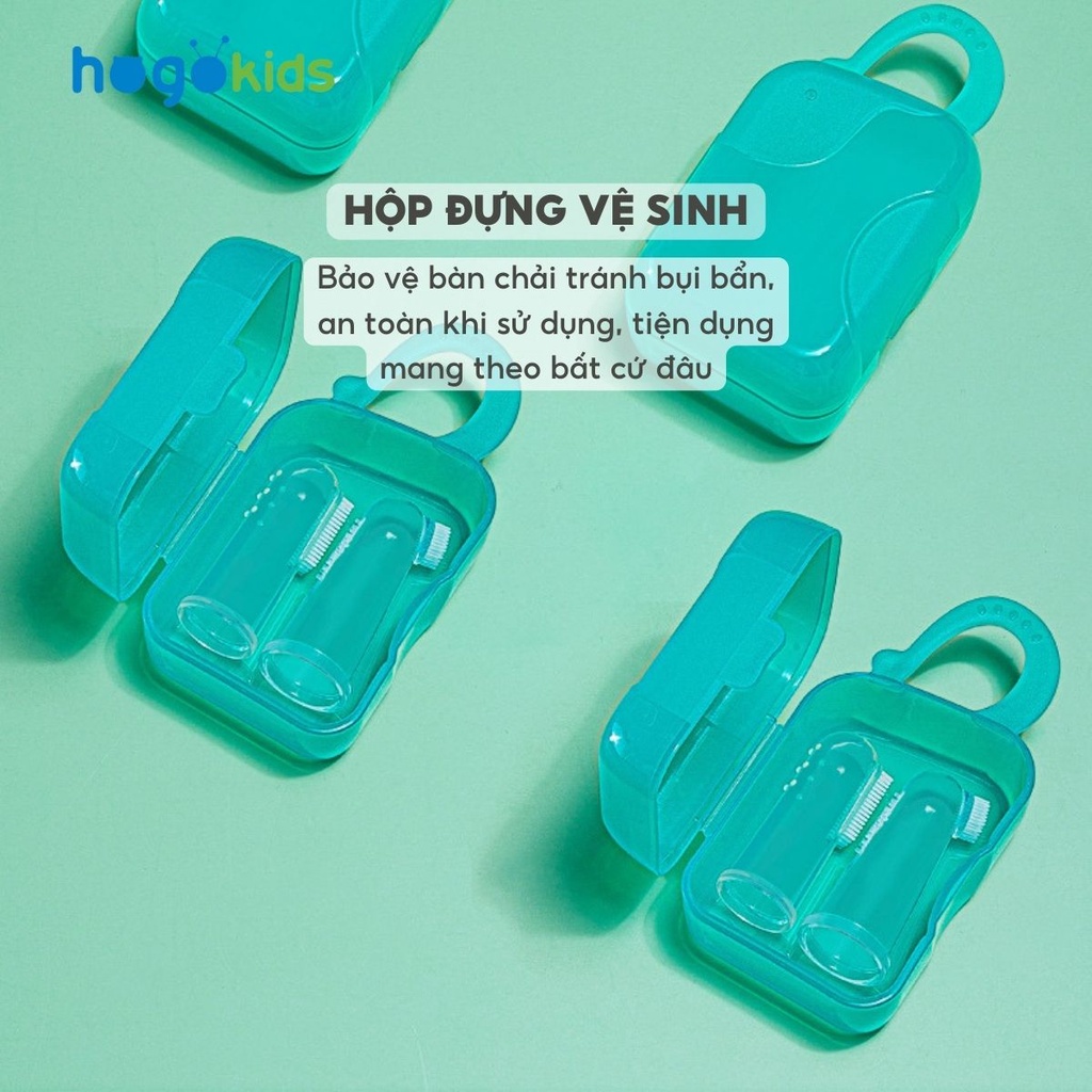 Set 2 Bàn Chải Đánh Răng Xỏ Ngón Hogokids Chất Liệu Silicone An Toàn, Mềm Mại Kèm Hộp Đựng Vệ Sinh