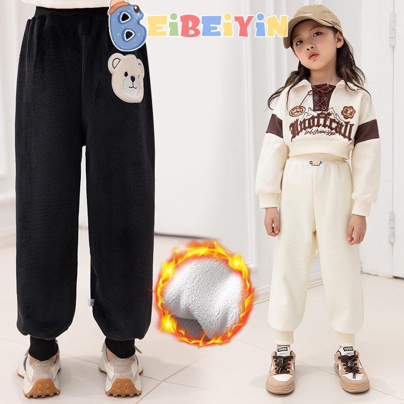 Beibeiyin quần trẻ em cô gái mới all-match phim hoạt hình dễ thương quần ấm cho bé trai phong cách nóng bỏng đẹp trai và thời trang quần âu thể thao lông cừu