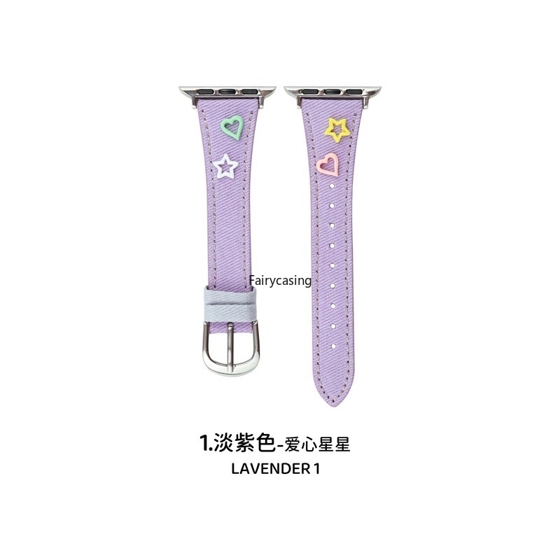 Dây đeo bằng da phong cách giải trí cho iwatch series ultra 8 6 6 6 se y2k denim girl bracelet cho apple watch dây đeo 41mm 40mm 45mm 38mm 49mm phụ kiện