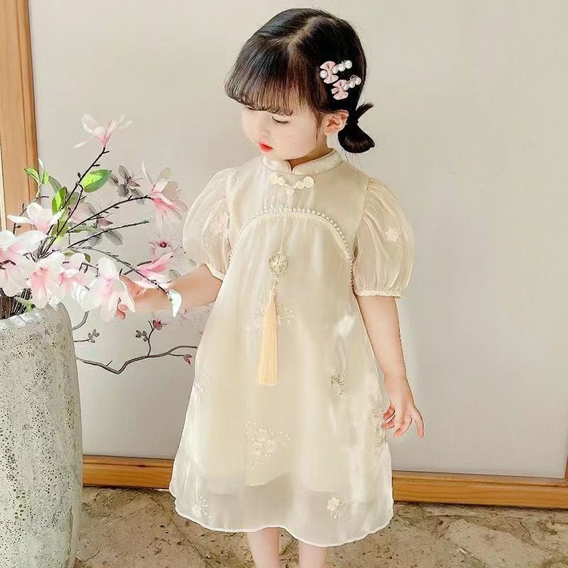 Đầm Sườn Xám Cách Tân Ngắn Tay Dáng Dài Thời Trang Mùa Hè Cho Bé Gái