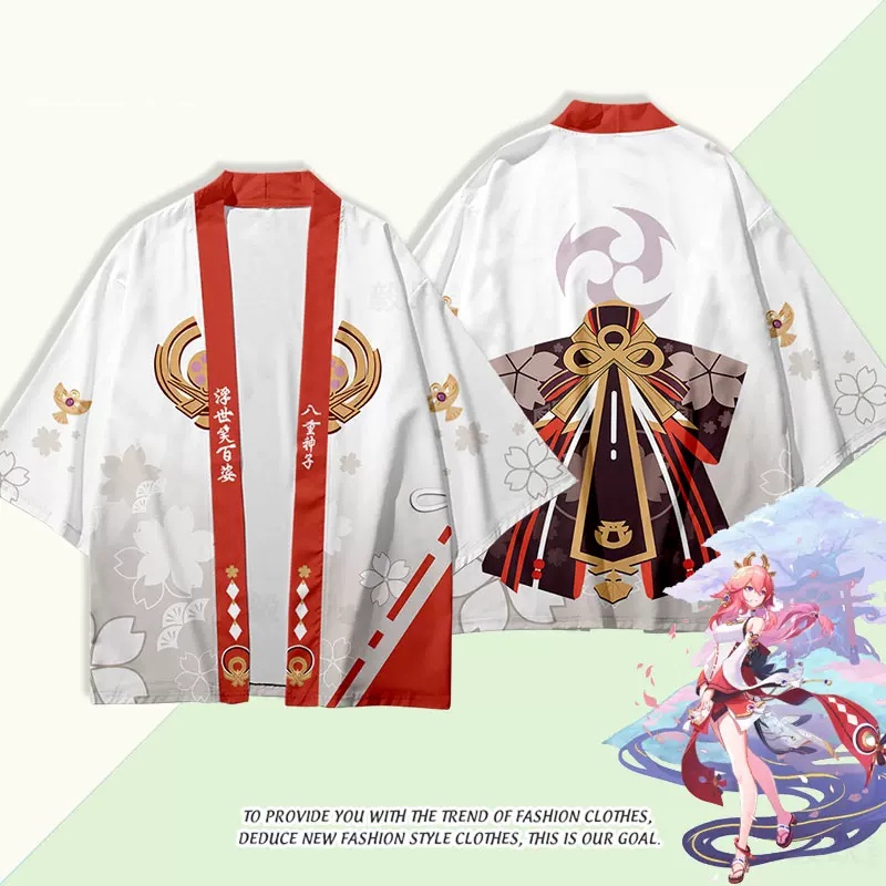 Trò chơi genshin impact yae miko cosplay áo choàng kimono genshin impact trang phục 3d in haori áo choàng bên áo sơ mi thời trang dạo phố