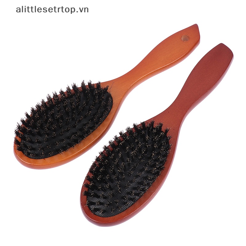 Alittlesetrtop boar bristle hair brush women combs for hair wood hairbrush detangle duỗi tóc bàn chải tóc lược cắt tóc phụ kiện cắt tóc.