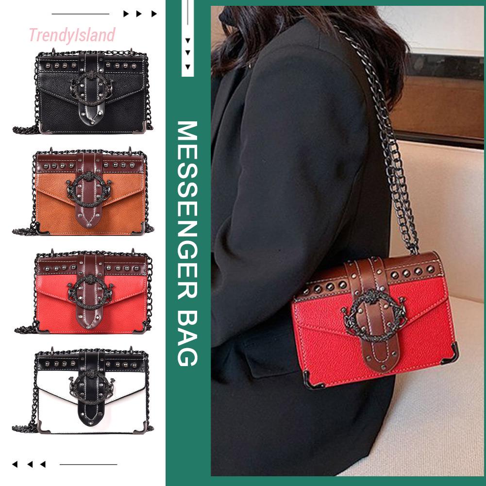 Túi xách nữ da pu túi đeo vai đinh tán retro túi messenger clutch cổ điển [trendyisland.vn]