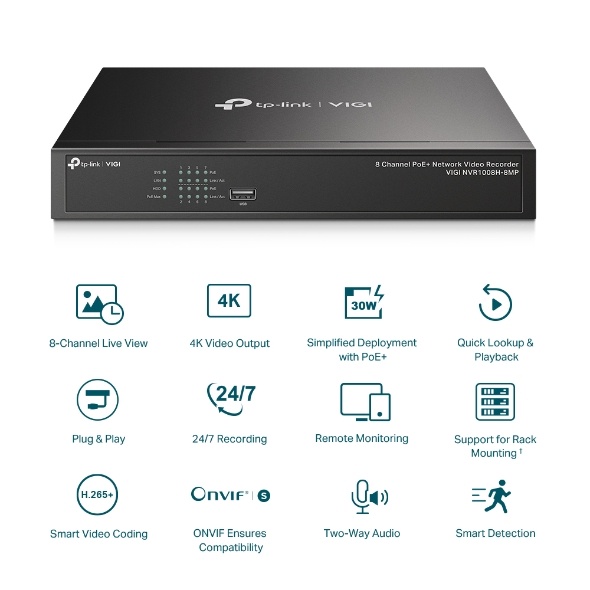 [Hỏa Tốc] Đầu Ghi Hình 8 Kênh có cổng poe để cấp nguồn và tín hiệu cho camera TP-Link VIGI NVR1008H-