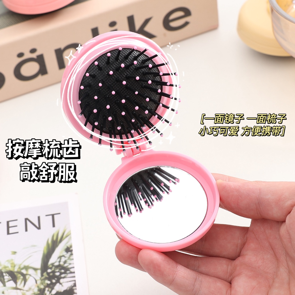 Sanrio Lược Chải Tóc Dạng Gập Tích Hợp Gương Trang Điểm Họa Tiết Hoạt Hình melody cinnamoroll Dễ Thương Tiện Dụng h0003