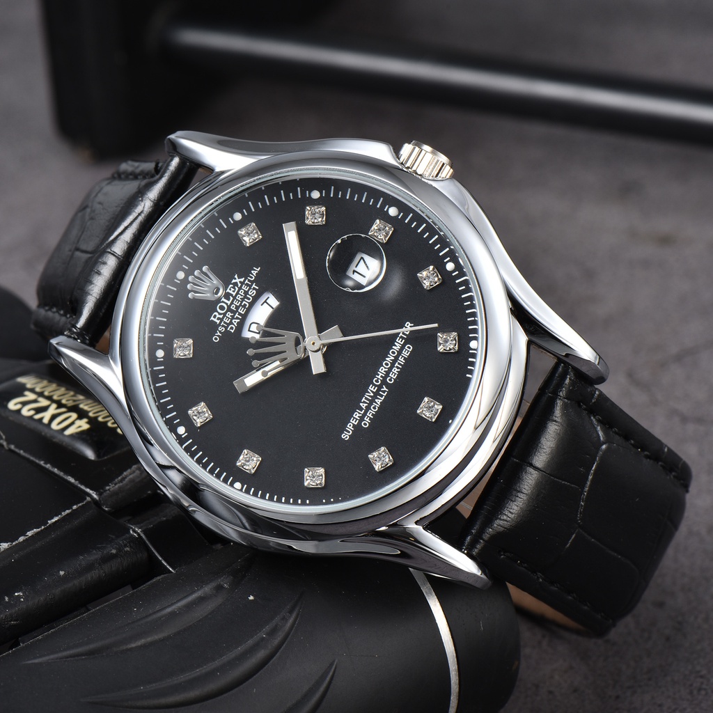 Ro * lex lịch kép logo con trỏ cá nhân hóa dát kim cương thời trang da thạch anh đồng hồ nam unisex