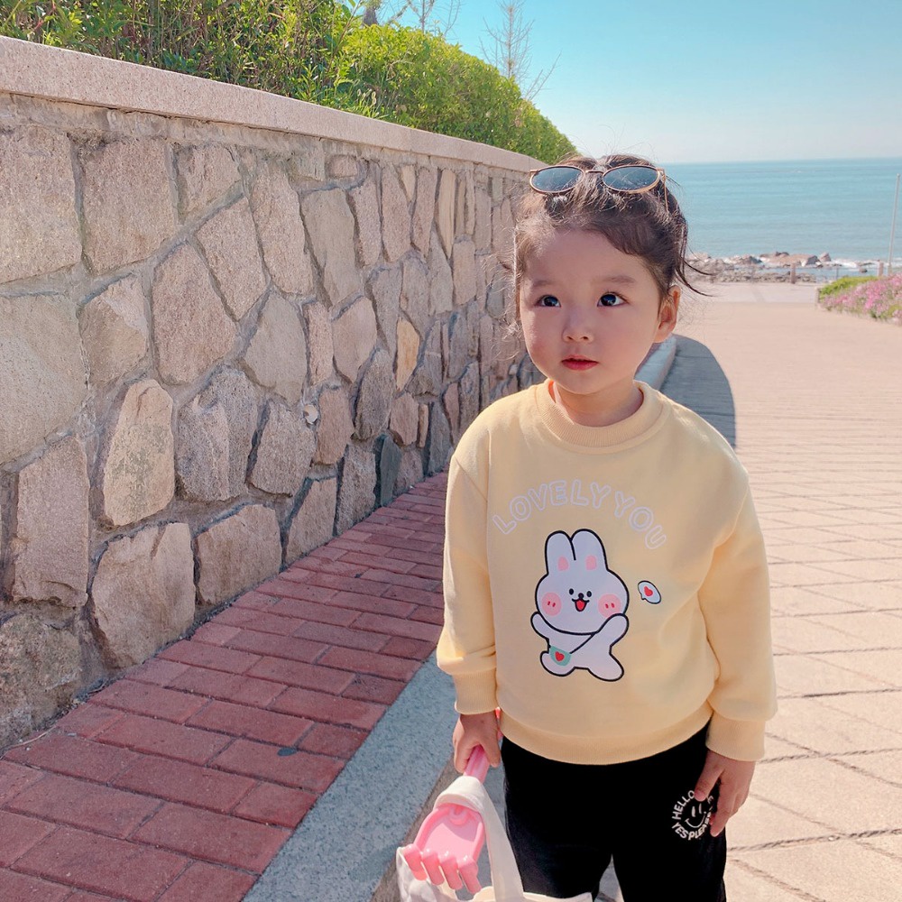 Trẻ em phim hoạt hình áo len chui đầu cô gái cotton ren cổ áo dài-tay áo đáy áo mùa xuân và mùa thu quần áo trẻ em mới