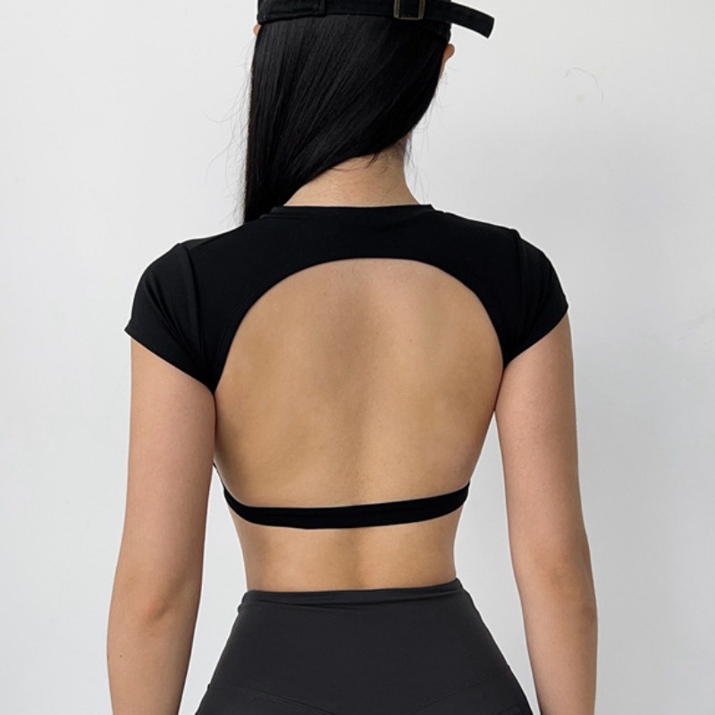 Áo Thun Thể Thao Ngắn Tay Hở Lưng Quyến Rũ Hở Lưng Tập yoga Chạy Bộ