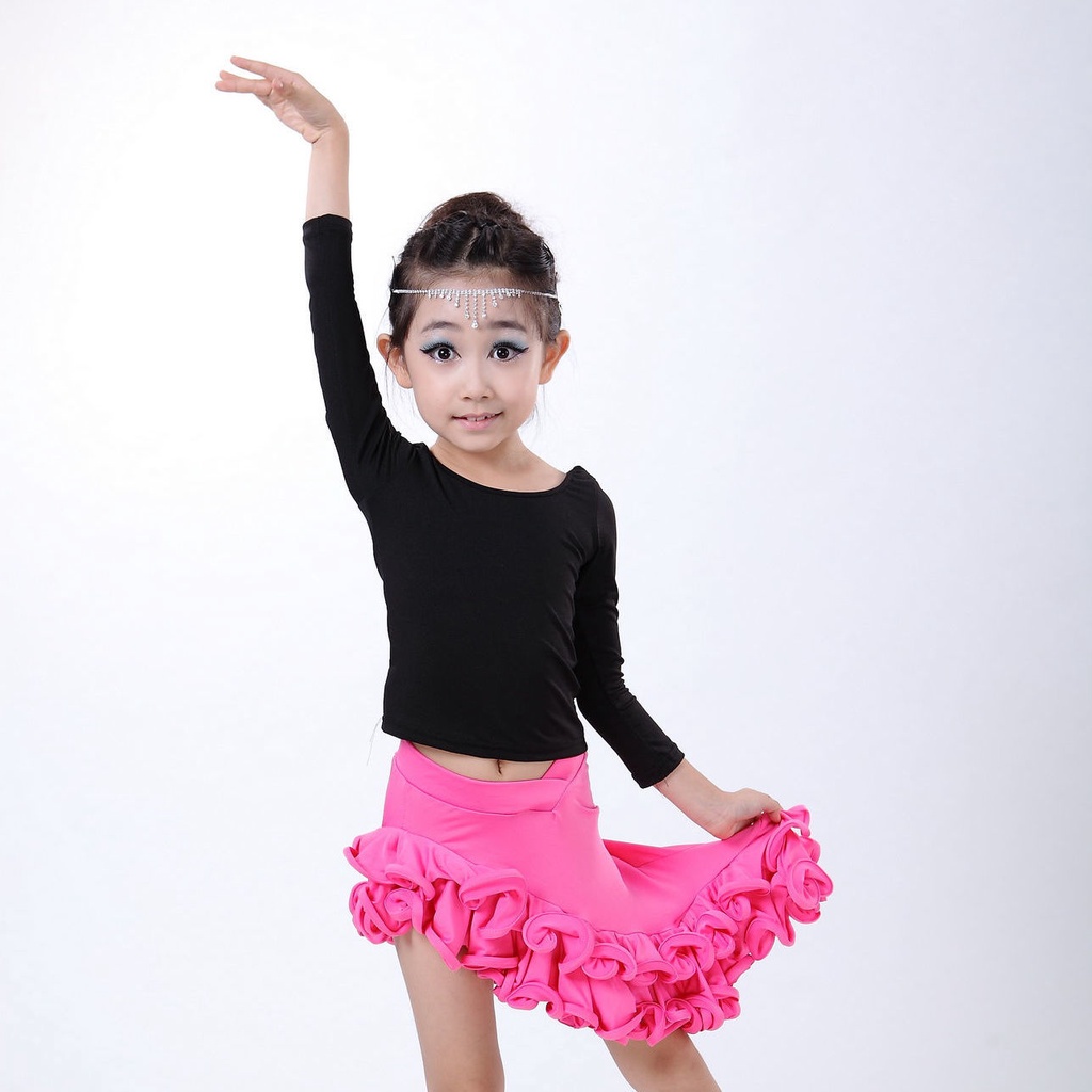 New latin three-piece suit trẻ em khiêu vũ đua xe phù hợp với thực hành váy mùa hè dài tay và tay ngắn cô gái kiểm tra váy tập thể dục quần áo